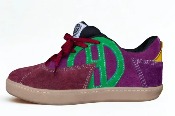 Flat SB Carnaza vino tinto morado/logo verde/suela amarilla